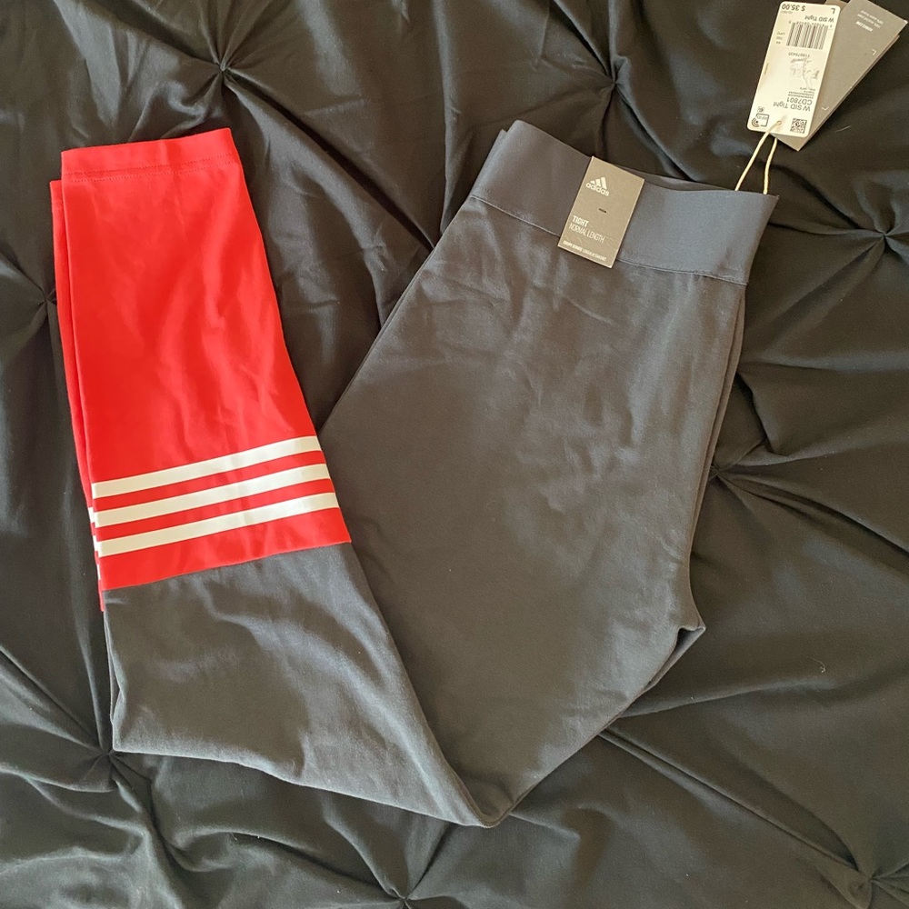 Adidas Tights Gray/Orange White Strips Large NWT